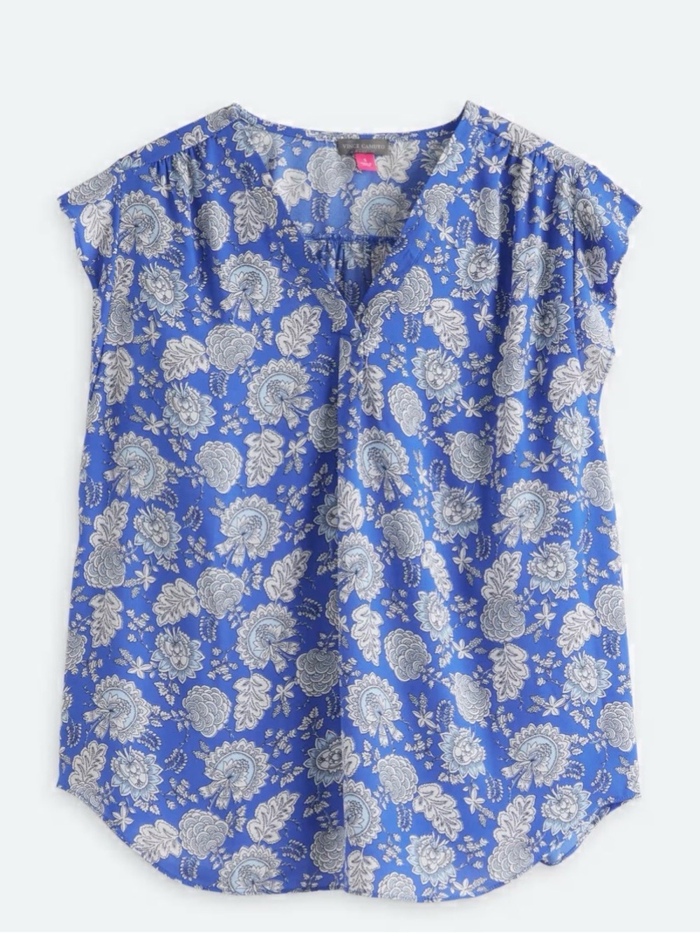 Women's Blouse Blue Floral Flynn Flutter Sleeve Top XL VINCE CAMUTO